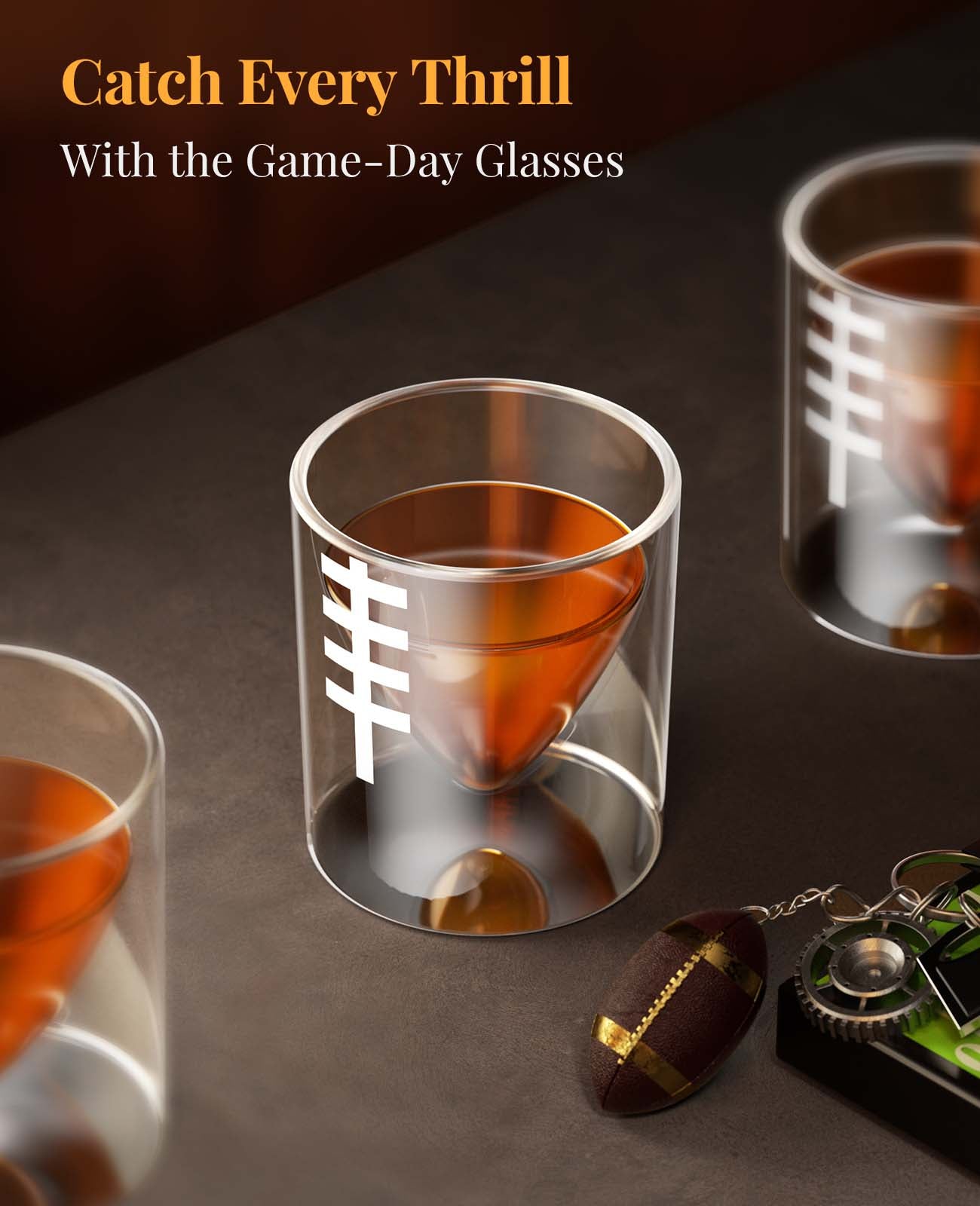 Kollea Football Uprights Whiskey Decanter Set, 28 Oz Whiskey Decanter with 2 Glasses